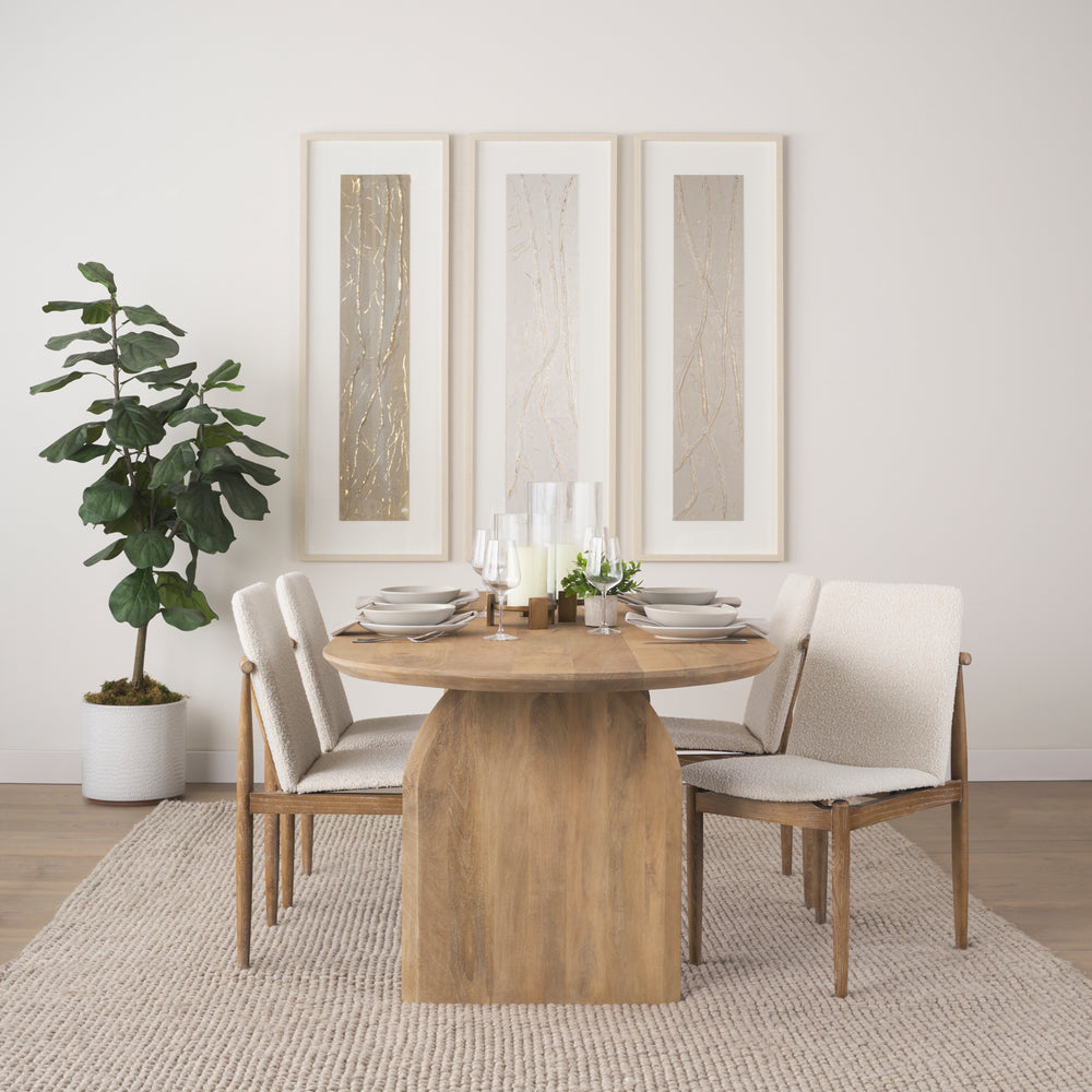 Cavett Cream Boucle Upholstered Seat W/Light Brown Wood Frame Dining Chair Living Room Mercana