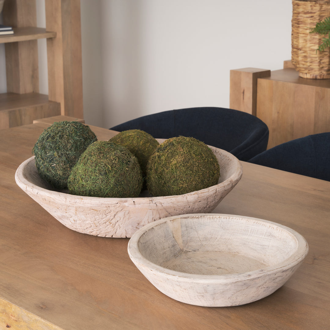 Nikita Set of 2 Large Light-Wash Reclaimed Wood Bowls Decor Mercana