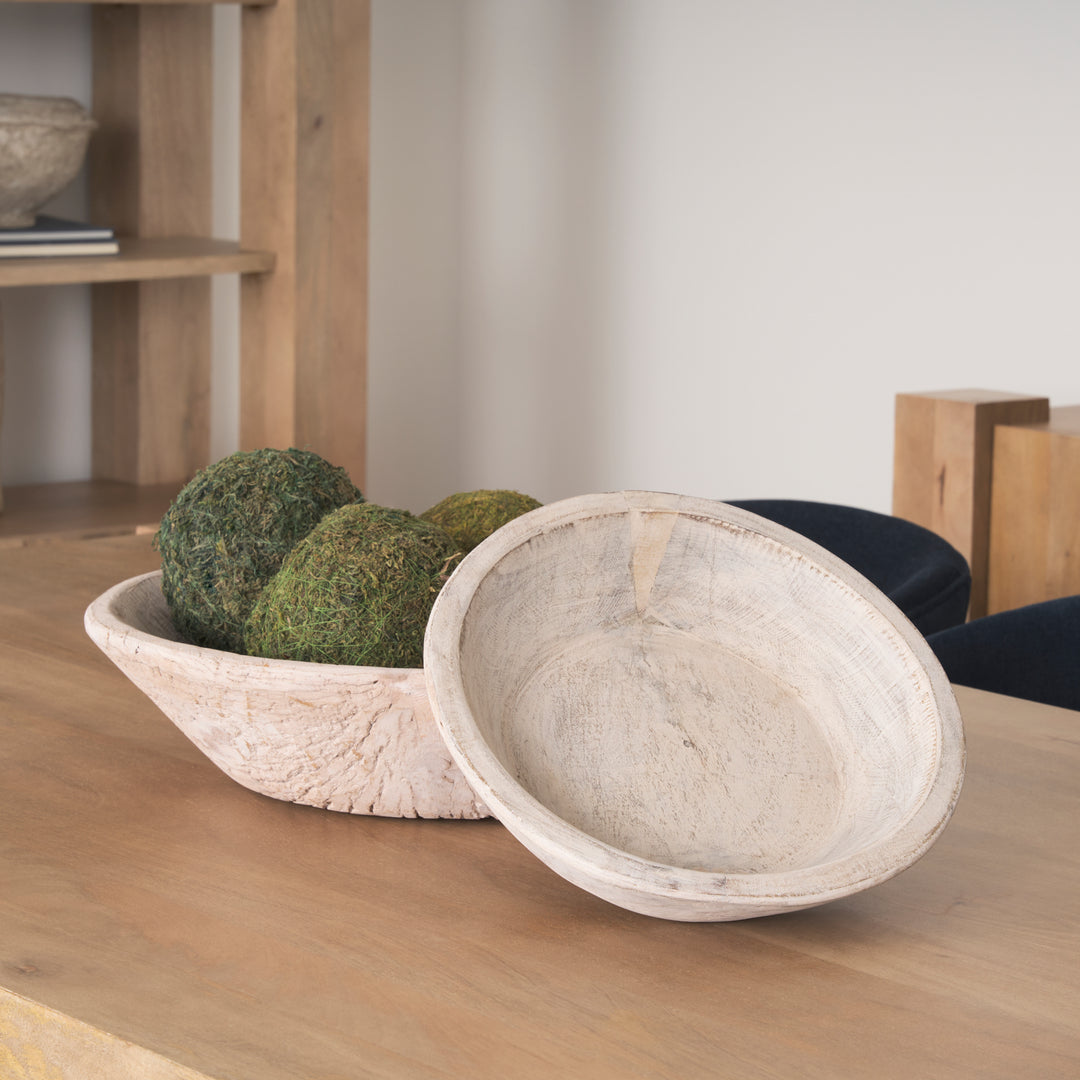 Nikita Set of 2 Large Light-Wash Reclaimed Wood Bowls Decor Mercana