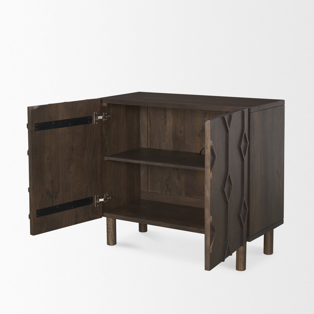 Heera Dark Brown Diamond Motif w/ Shelf Accent Cabinet Decor Mercana