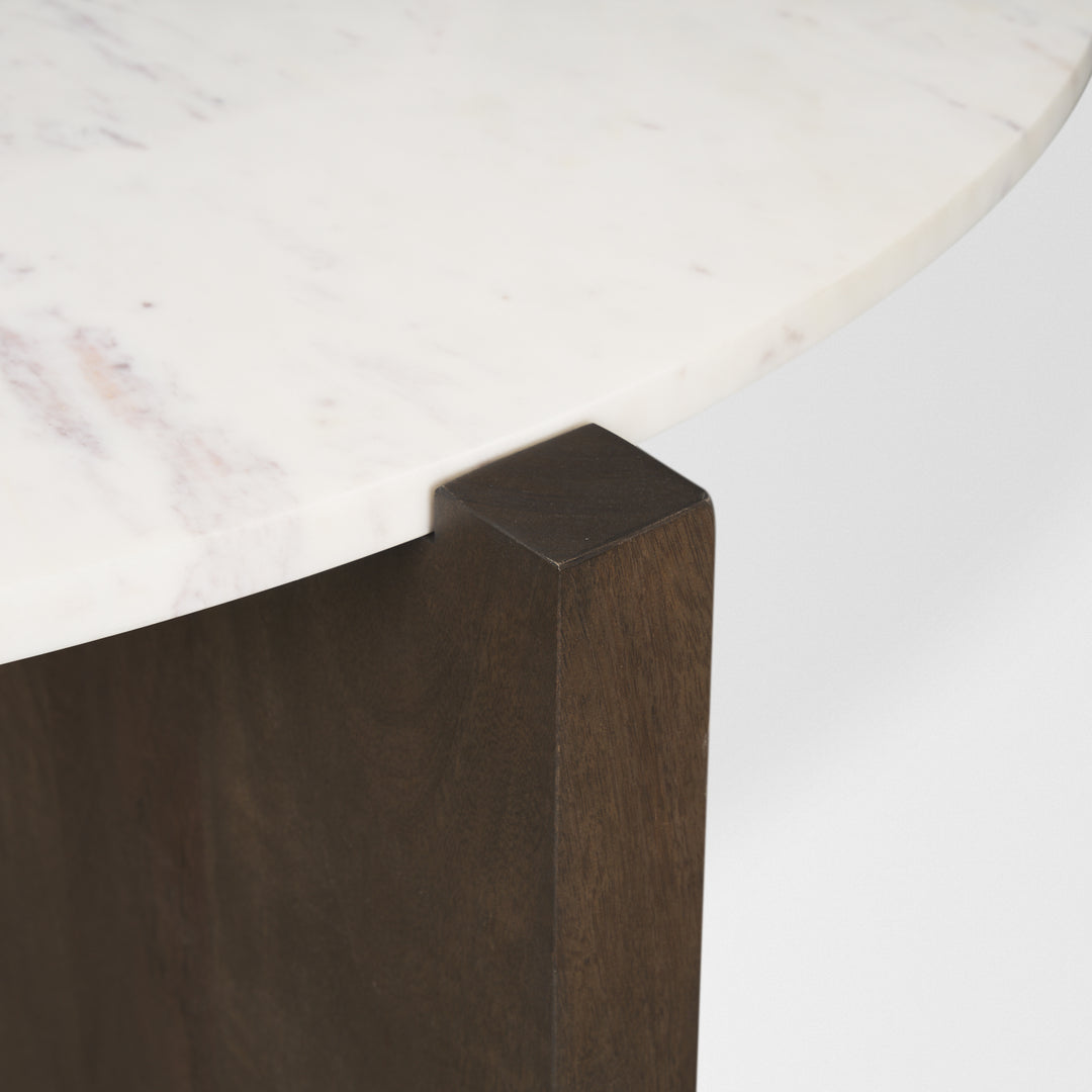 Bianca Dark Brown Wood w/ Marble Round Top Coffee Table Living Room Mercana