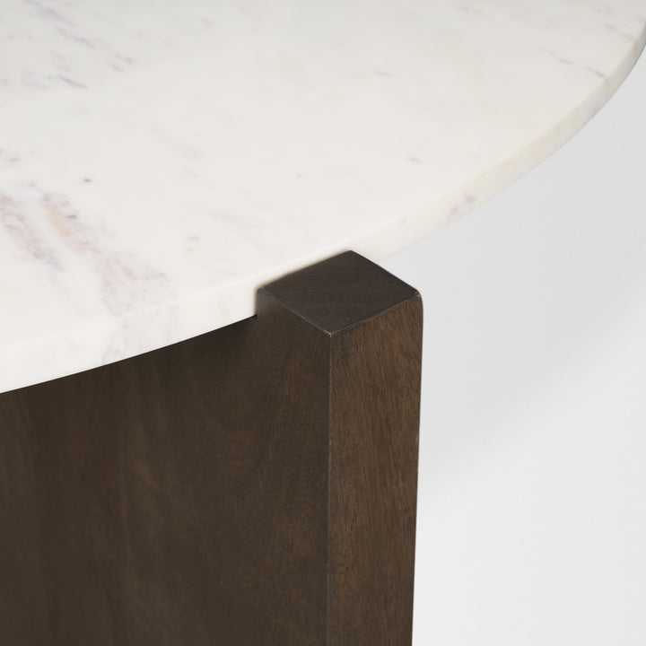 Bianca Dark Brown Wood w/ Marble Round Top Coffee Table Living Room Mercana