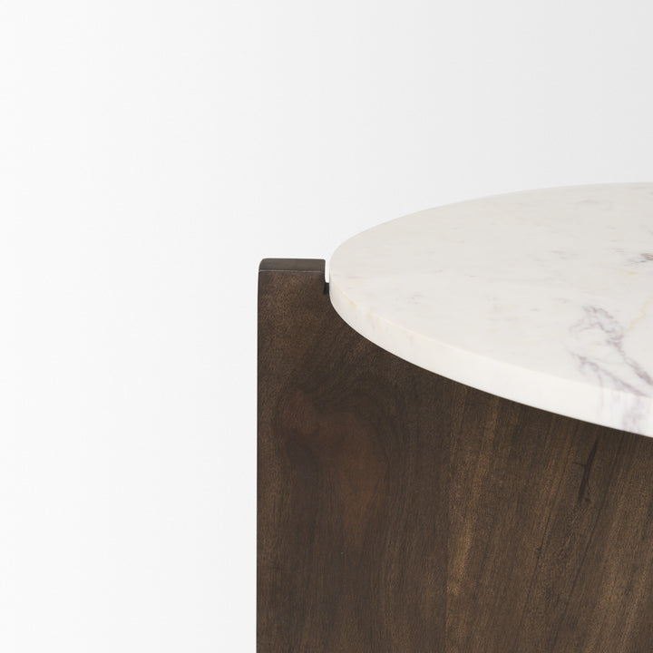 Bianca Dark Brown Wood w/ Marble Round Top Coffee Table Living Room Mercana