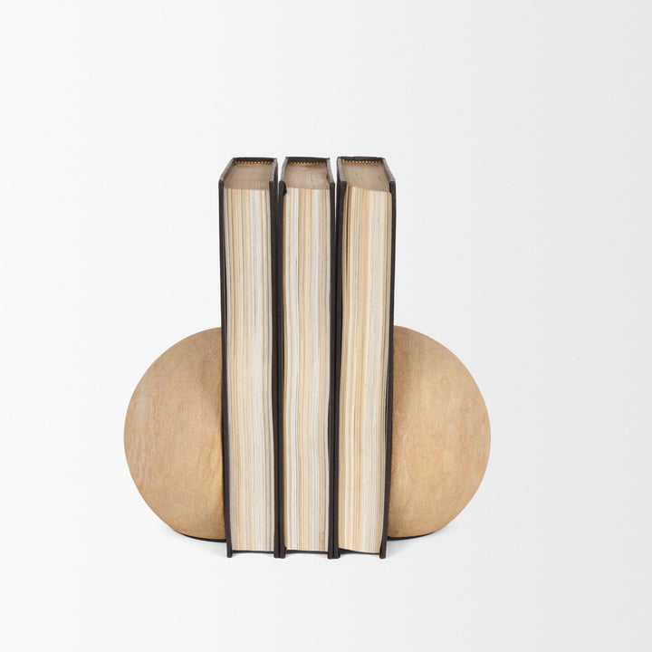 Rahmi Sandstone Orb Bookends Decor Mercana