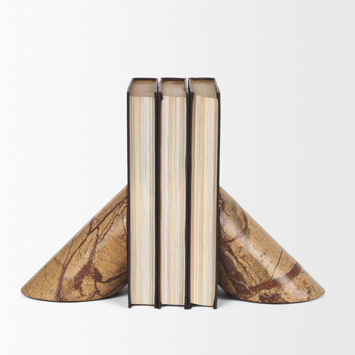 Rahima Brown Forest Marble Angled Bookends Decor Mercana