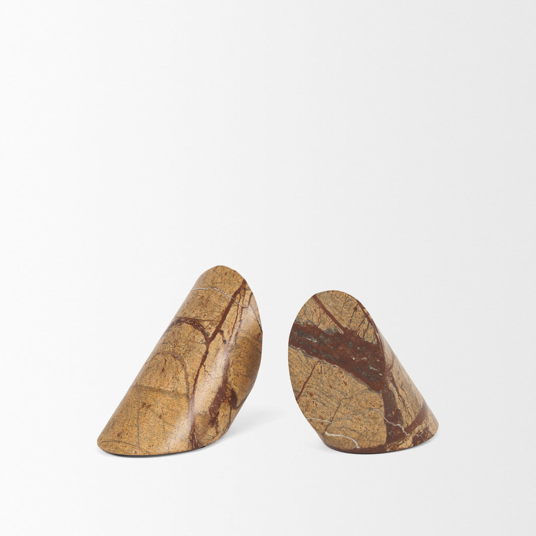 Rahima Brown Forest Marble Angled Bookends Decor Mercana
