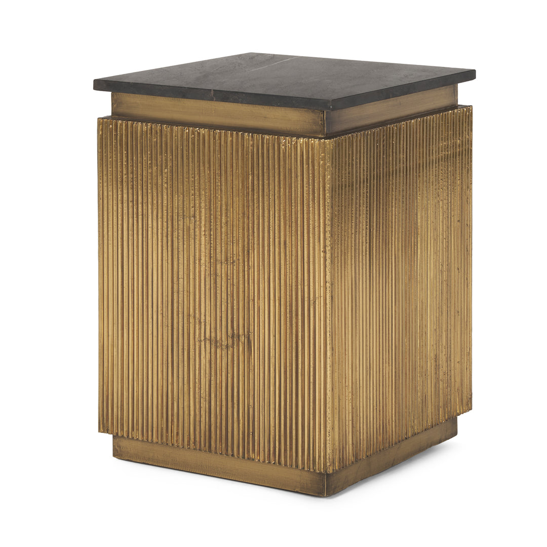Satima Black Marble w/ Gold Metal Square Fluted Accent Table Dining Room Mercana