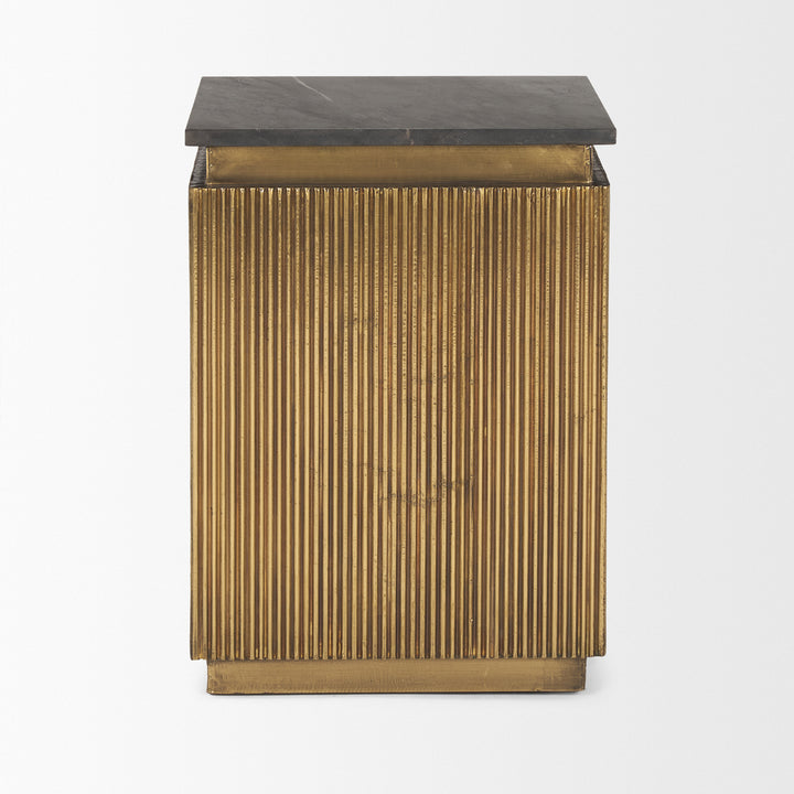 Satima Black Marble w/ Gold Metal Square Fluted Accent Table Dining Room Mercana