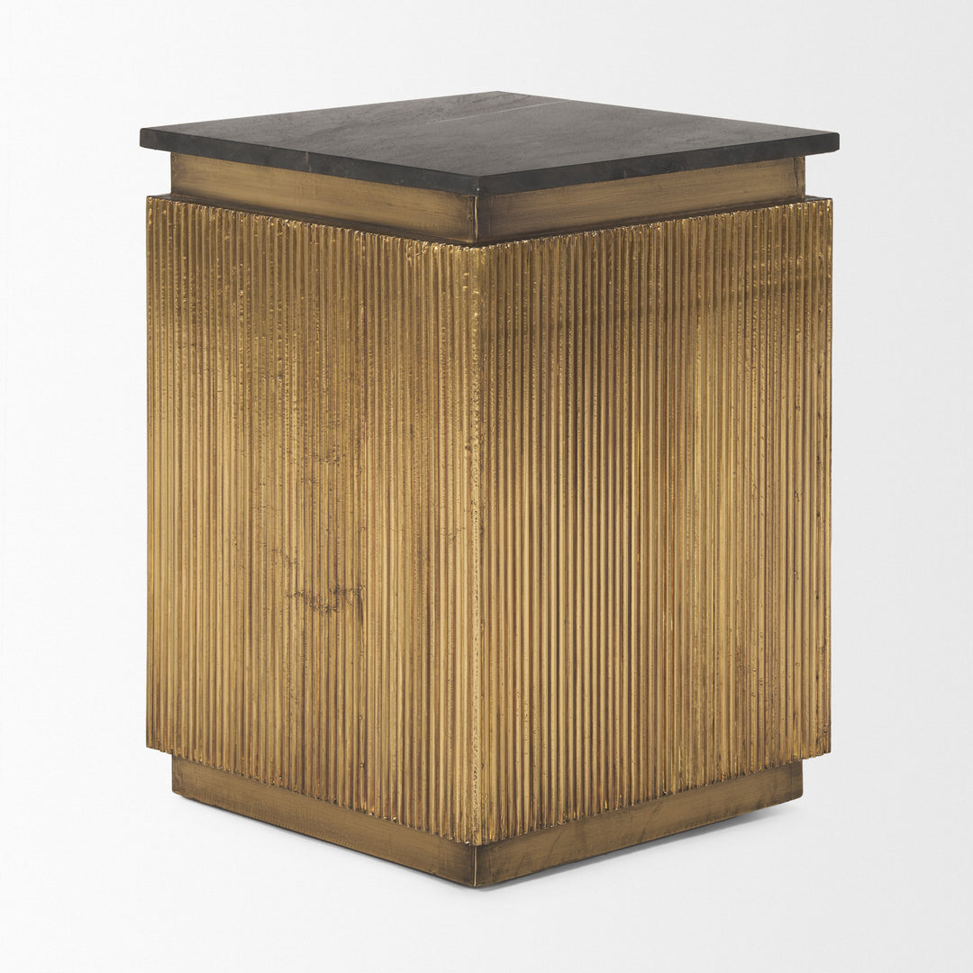 Satima Black Marble w/ Gold Metal Square Fluted Accent Table Dining Room Mercana