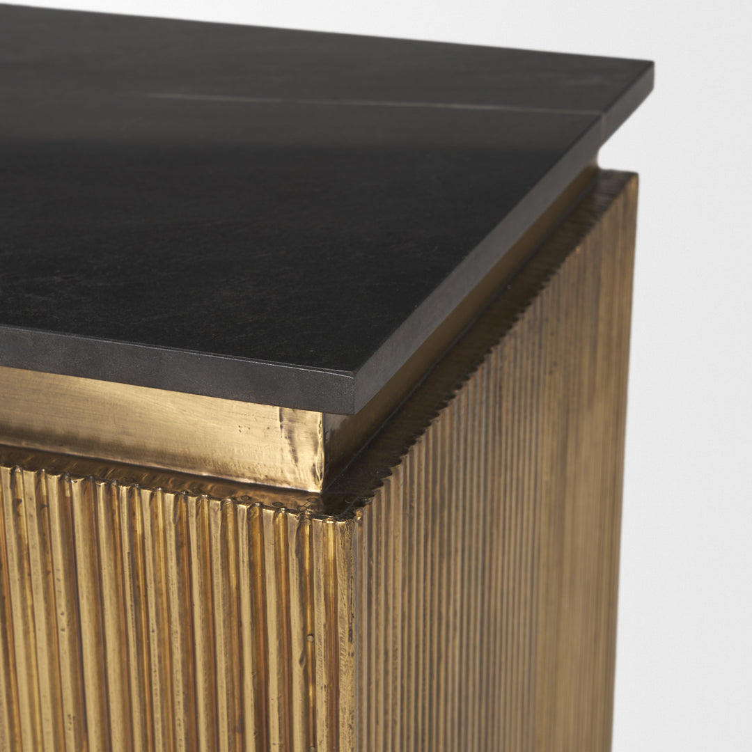 Satima Black Marble w/ Gold Metal Square Fluted Accent Table Dining Room Mercana