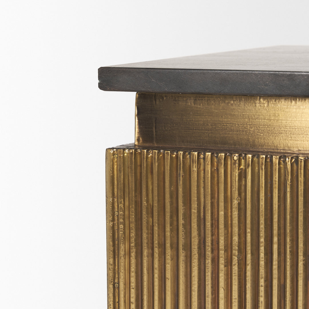 Satima Black Marble w/ Gold Metal Square Fluted Accent Table Dining Room Mercana