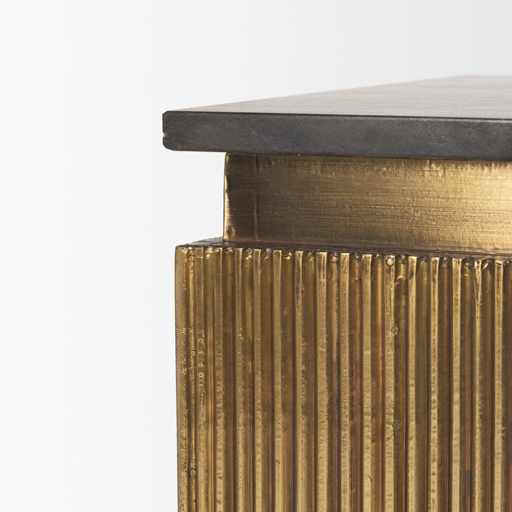 Satima Black Marble w/ Gold Metal Square Fluted Accent Table Dining Room Mercana