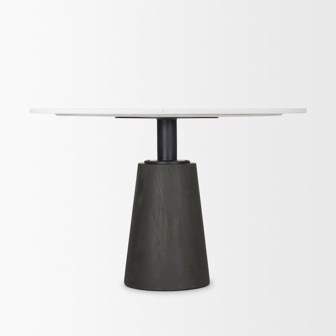 Maxwell Round White Marble Top w/ Black Metal and Wood Pedestal Base Dining Table Dining Room Mercana