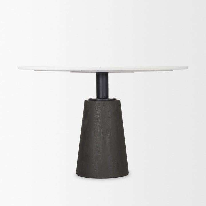 Maxwell Round White Marble Top w/ Black Metal and Wood Pedestal Base Dining Table Dining Room Mercana