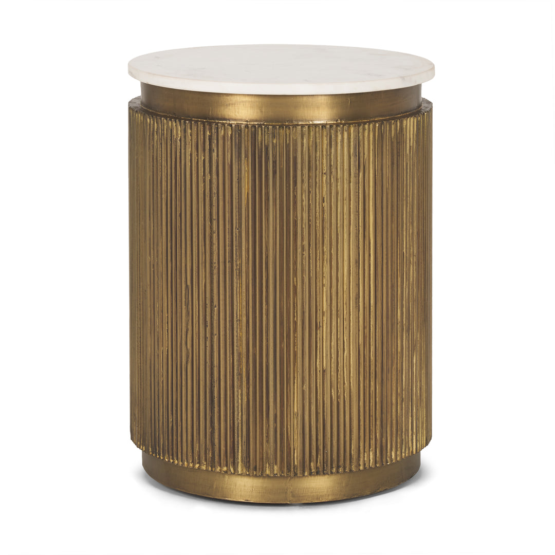 Satima White Marble w/ Gold Metal Round Fluted Accent Table Dining Room Mercana