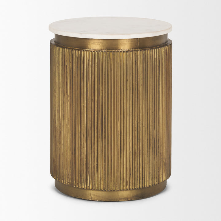 Satima White Marble w/ Gold Metal Round Fluted Accent Table Dining Room Mercana