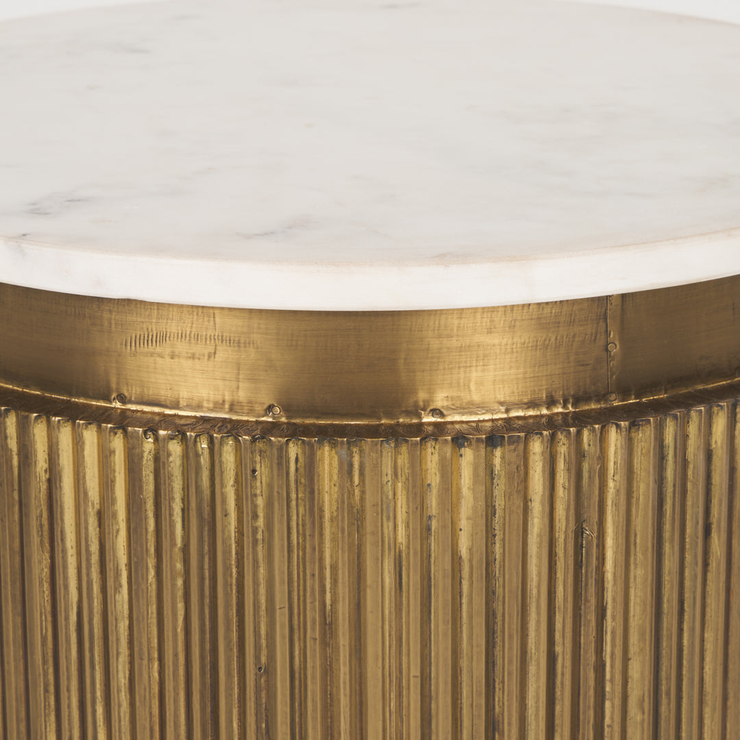 Satima White Marble w/ Gold Metal Round Fluted Accent Table Dining Room Mercana