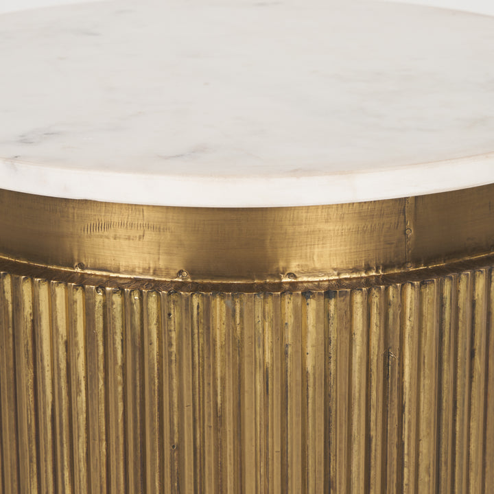 Satima White Marble w/ Gold Metal Round Fluted Accent Table Dining Room Mercana