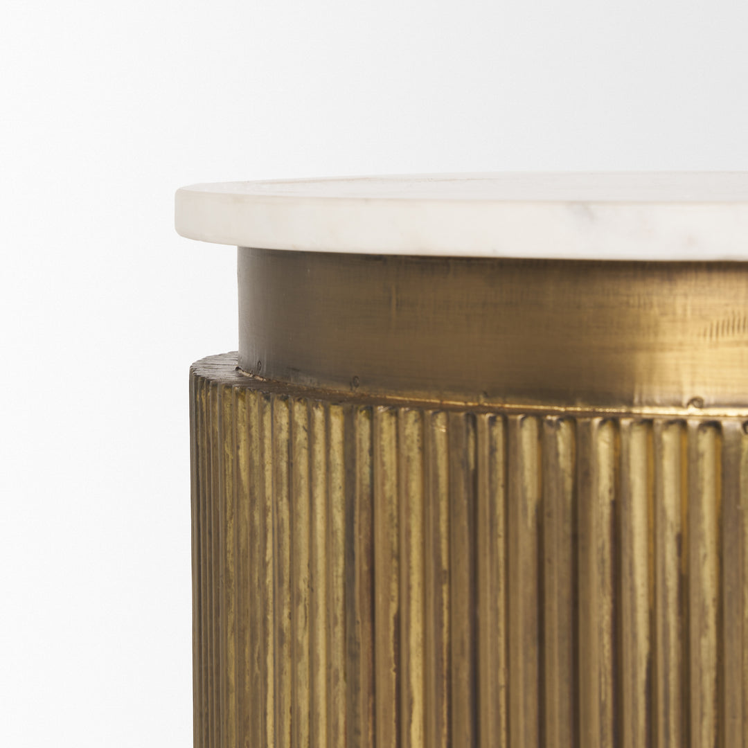 Satima White Marble w/ Gold Metal Round Fluted Accent Table Dining Room Mercana