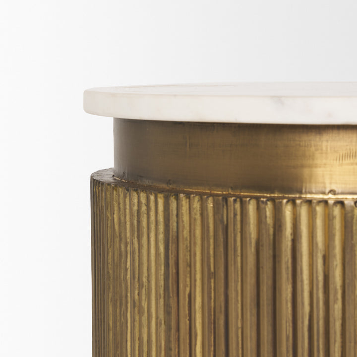 Satima White Marble w/ Gold Metal Round Fluted Accent Table Dining Room Mercana