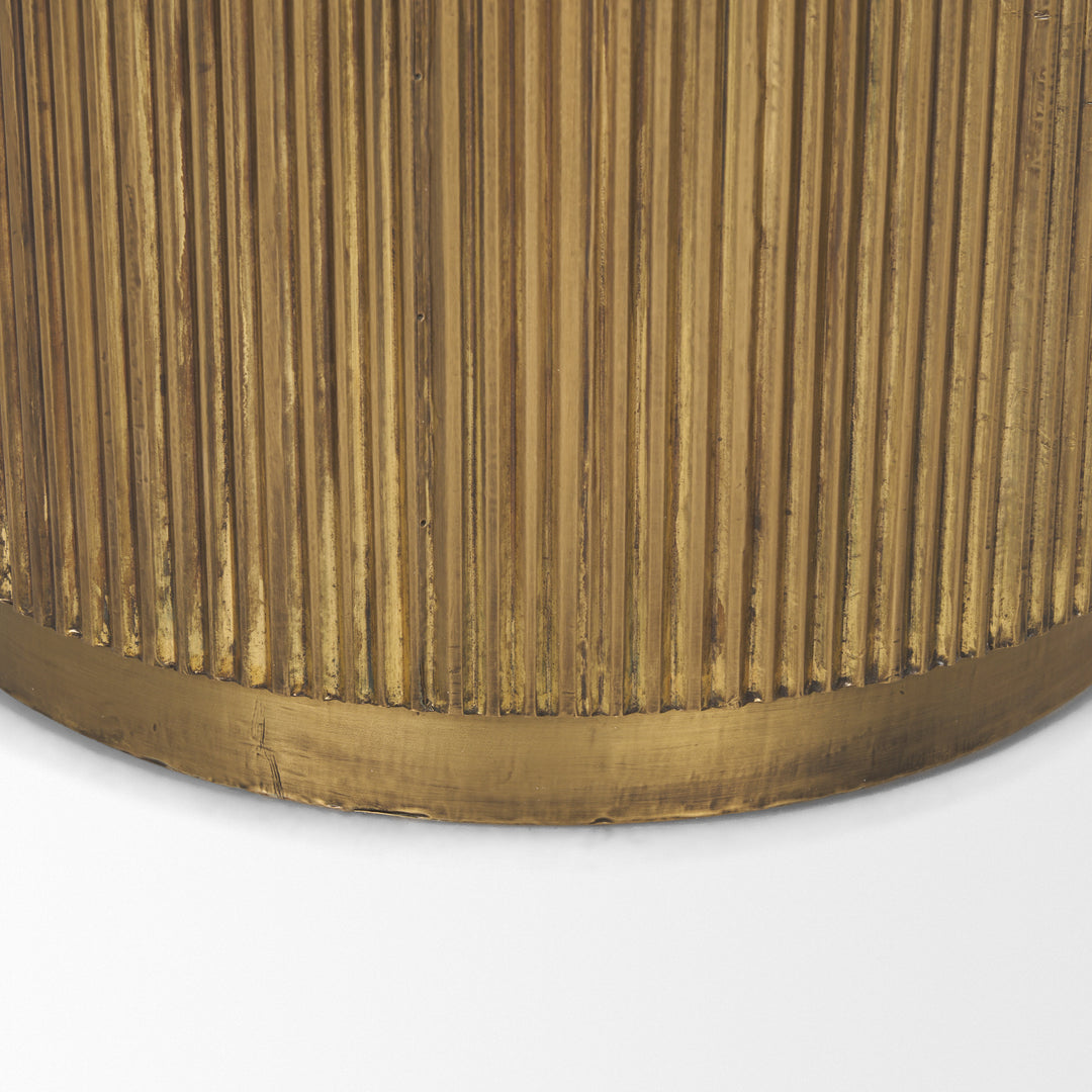 Satima White Marble w/ Gold Metal Round Fluted Accent Table Dining Room Mercana