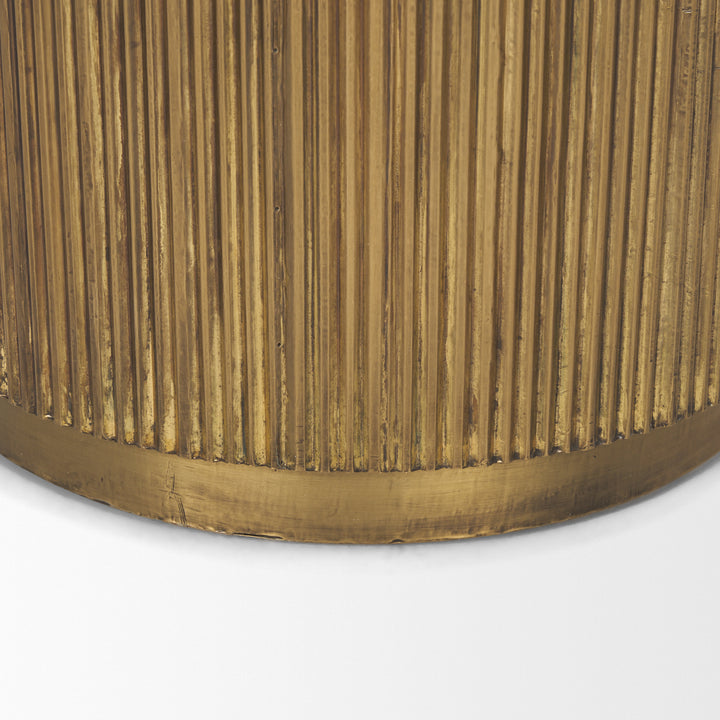 Satima White Marble w/ Gold Metal Round Fluted Accent Table Dining Room Mercana