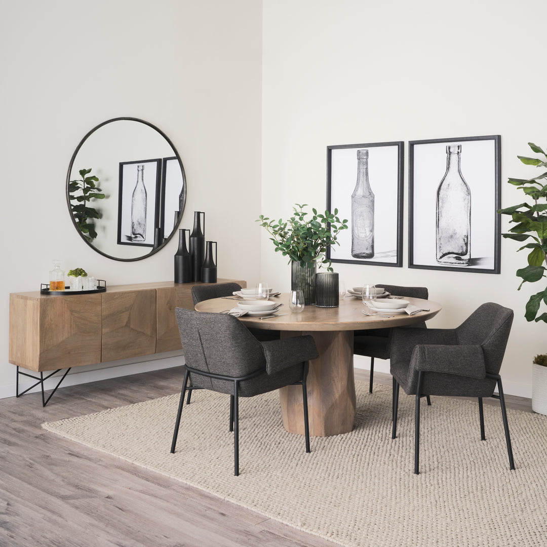 Brently Dining Chair w/ Gray Fabric & Matte Black Metal Legs Living Room Mercana