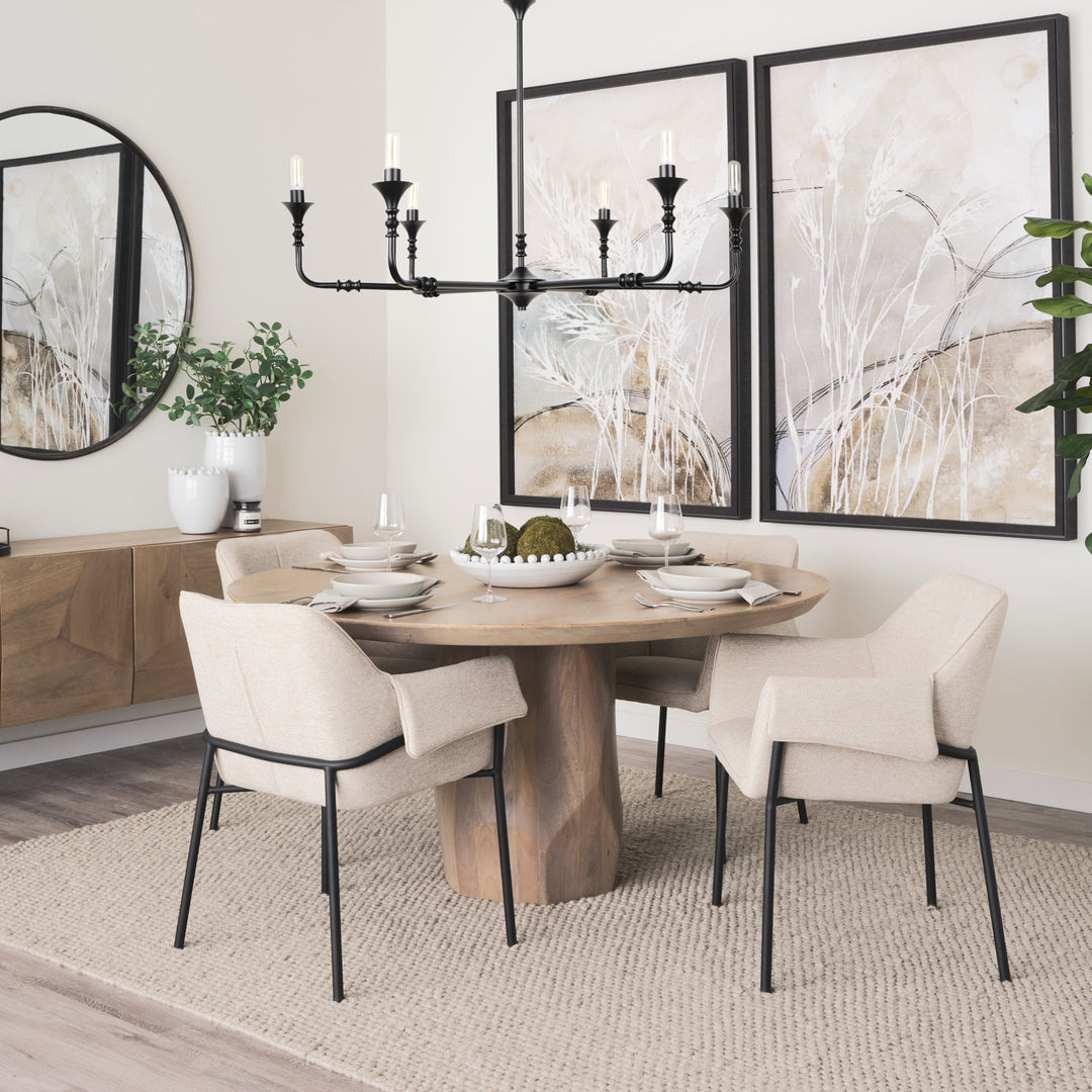 Brently Dining Chair w/ Oatmeal Fabric & Matte Black Metal Legs Living Room Mercana
