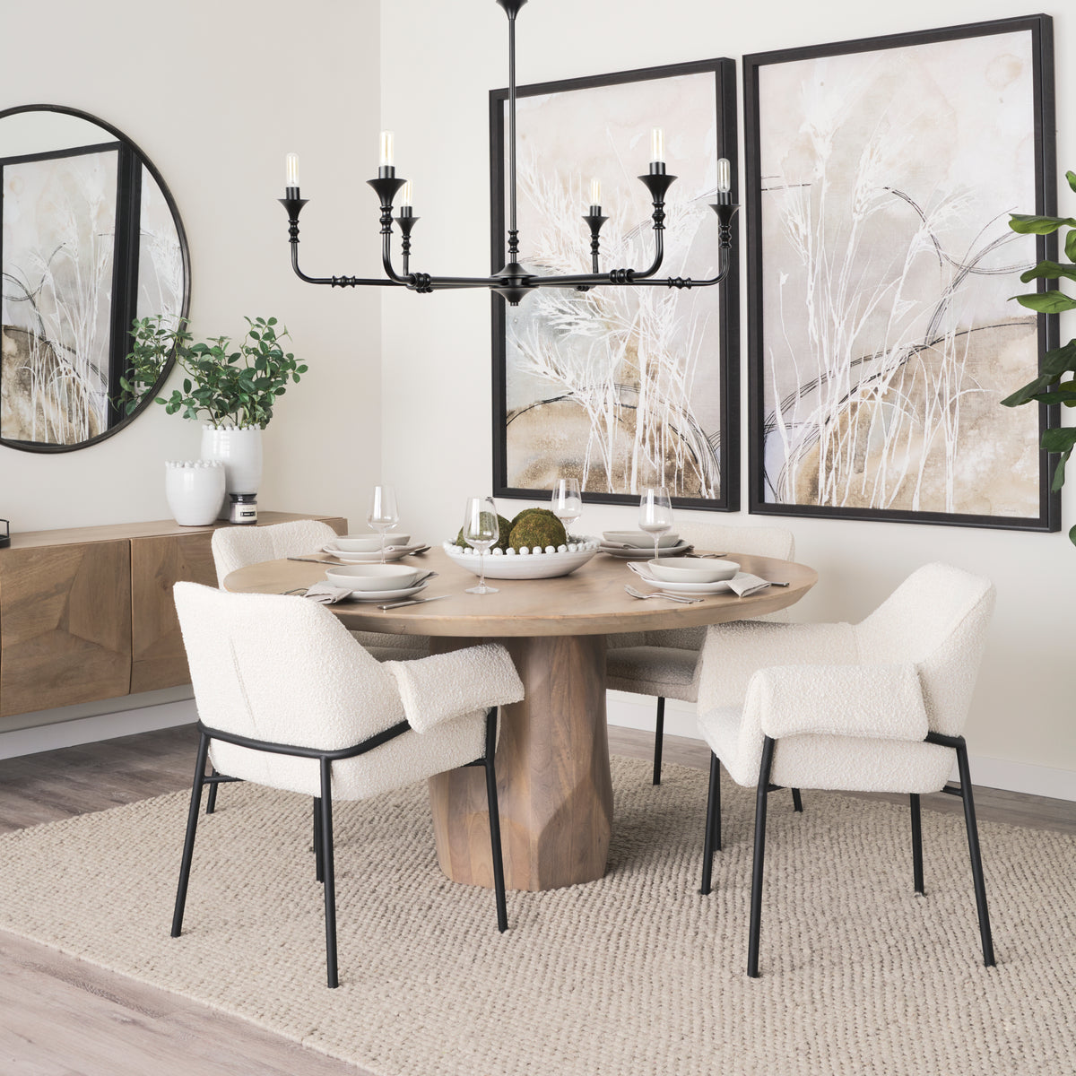 Brently Dining Chair w/ Cream Boucle Fabric & Matte Black Metal Legs Dining Room Mercana #cream boucle