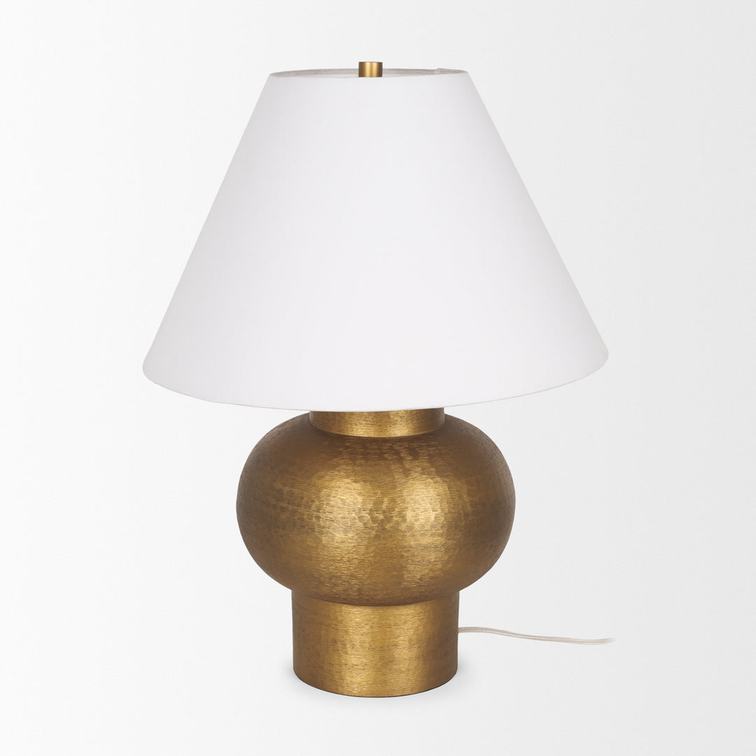 Salaah Antique Gold Brushed Metal w/ Cream Shade Table Lamp Decor Mercana