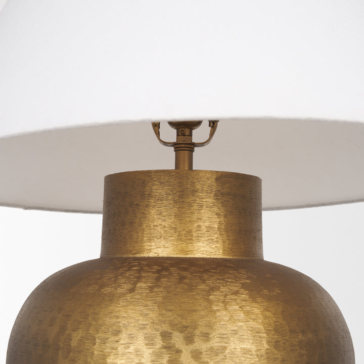 Salaah Antique Gold Brushed Metal w/ Cream Shade Table Lamp Decor Mercana