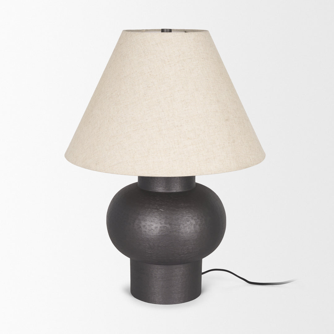 Salaah Black Brushed Metal w/ Beige Shade Table Lamp Decor Mercana