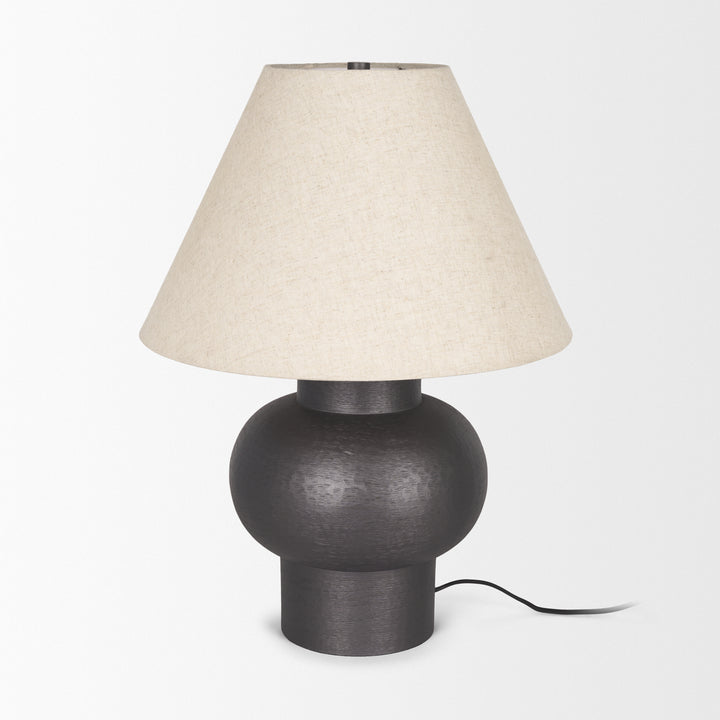 Salaah Black Brushed Metal w/ Beige Shade Table Lamp Decor Mercana