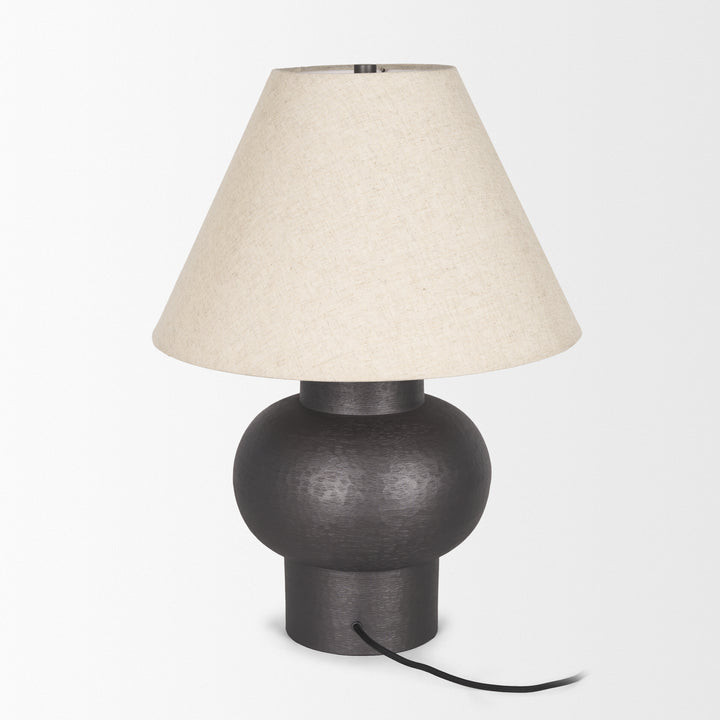 Salaah Black Brushed Metal w/ Beige Shade Table Lamp Decor Mercana