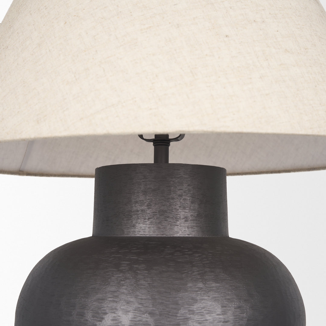 Salaah Black Brushed Metal w/ Beige Shade Table Lamp Decor Mercana