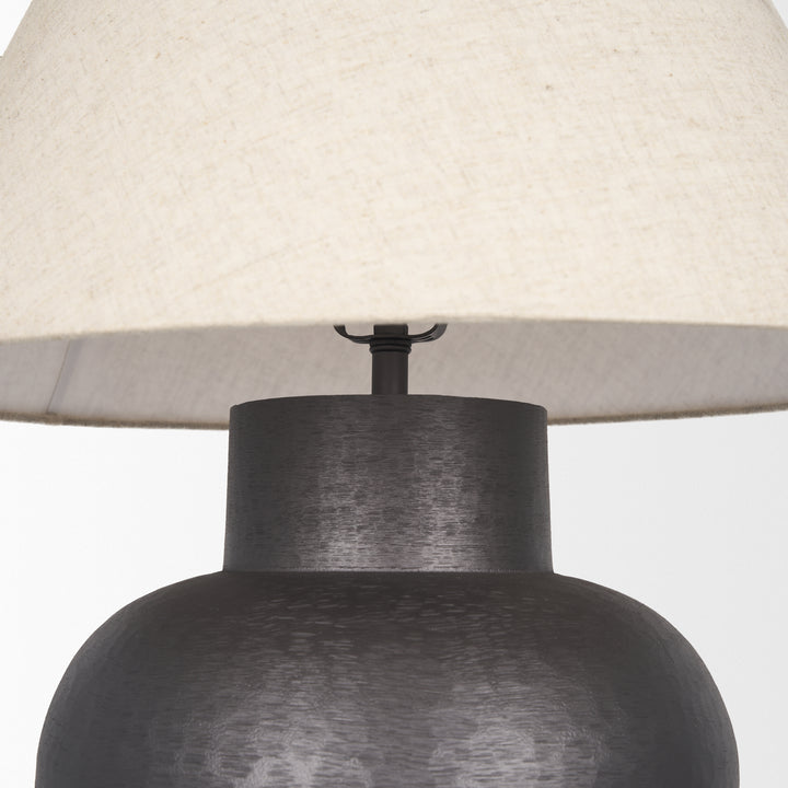 Salaah Black Brushed Metal w/ Beige Shade Table Lamp Decor Mercana