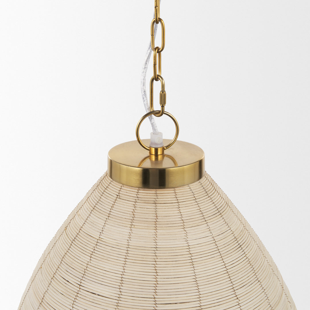 Saliha Cane w/ Brass Metal Pendant Light Decor Mercana