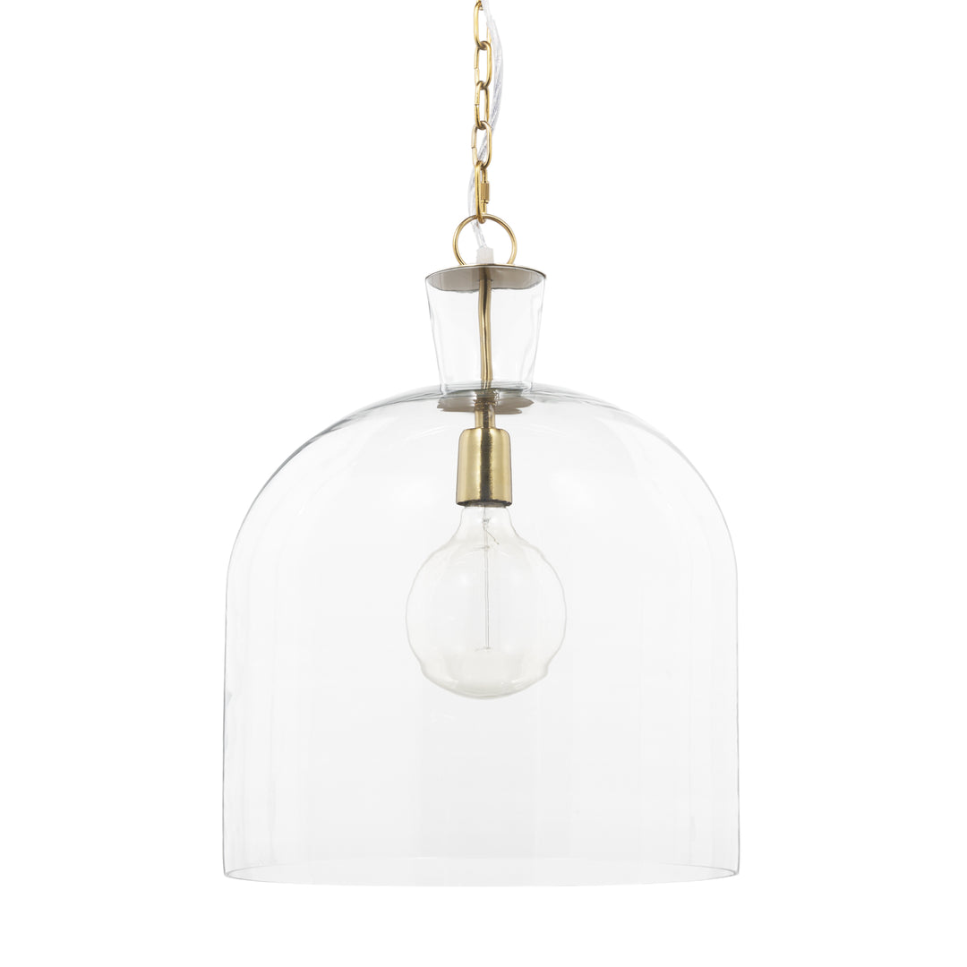 Sadah Large Clear Blown Glass w/ Gold Metal Pendant Light Decor Mercana
