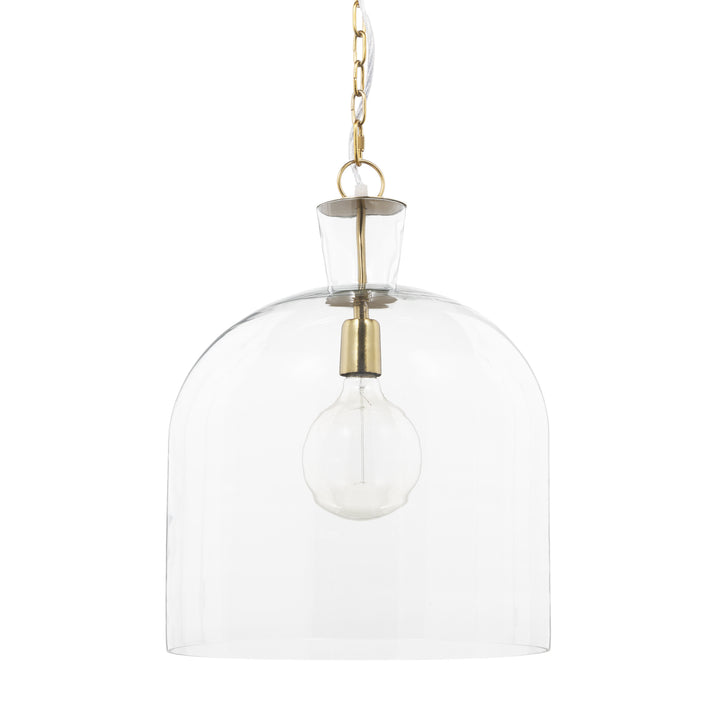 Sadah Large Clear Blown Glass w/ Gold Metal Pendant Light Decor Mercana