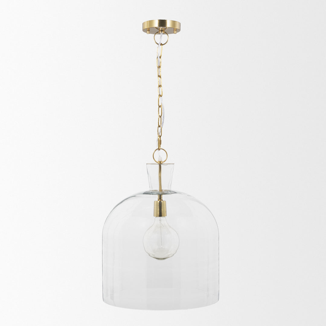 Sadah Large Clear Blown Glass w/ Gold Metal Pendant Light Decor Mercana