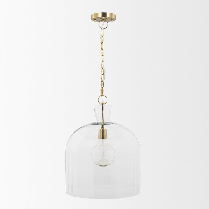 Sadah Large Clear Blown Glass w/ Gold Metal Pendant Light Decor Mercana