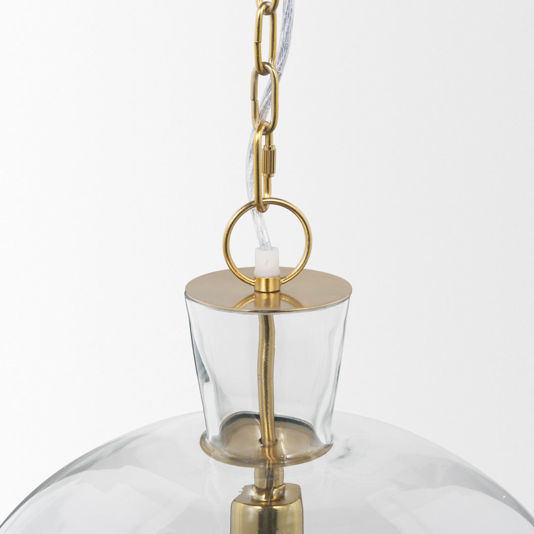 Sadah Large Clear Blown Glass w/ Gold Metal Pendant Light Decor Mercana