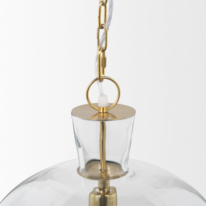 Sadah Large Clear Blown Glass w/ Gold Metal Pendant Light Decor Mercana
