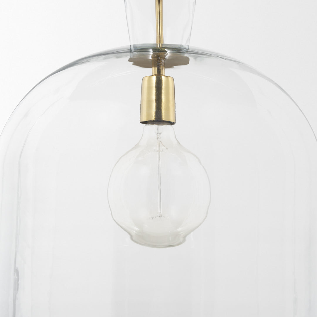 Sadah Large Clear Blown Glass w/ Gold Metal Pendant Light Decor Mercana