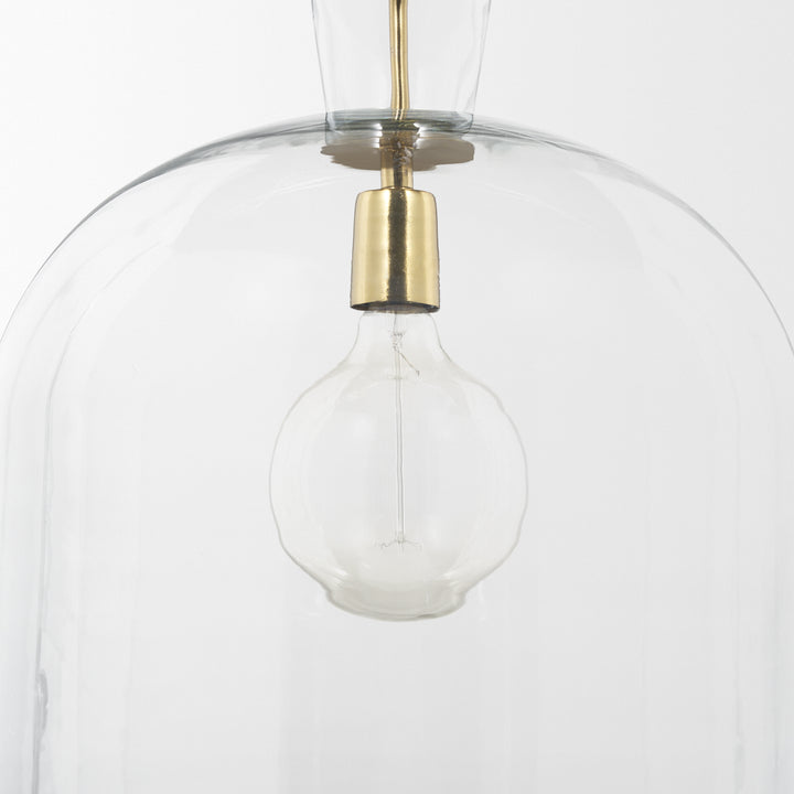 Sadah Large Clear Blown Glass w/ Gold Metal Pendant Light Decor Mercana