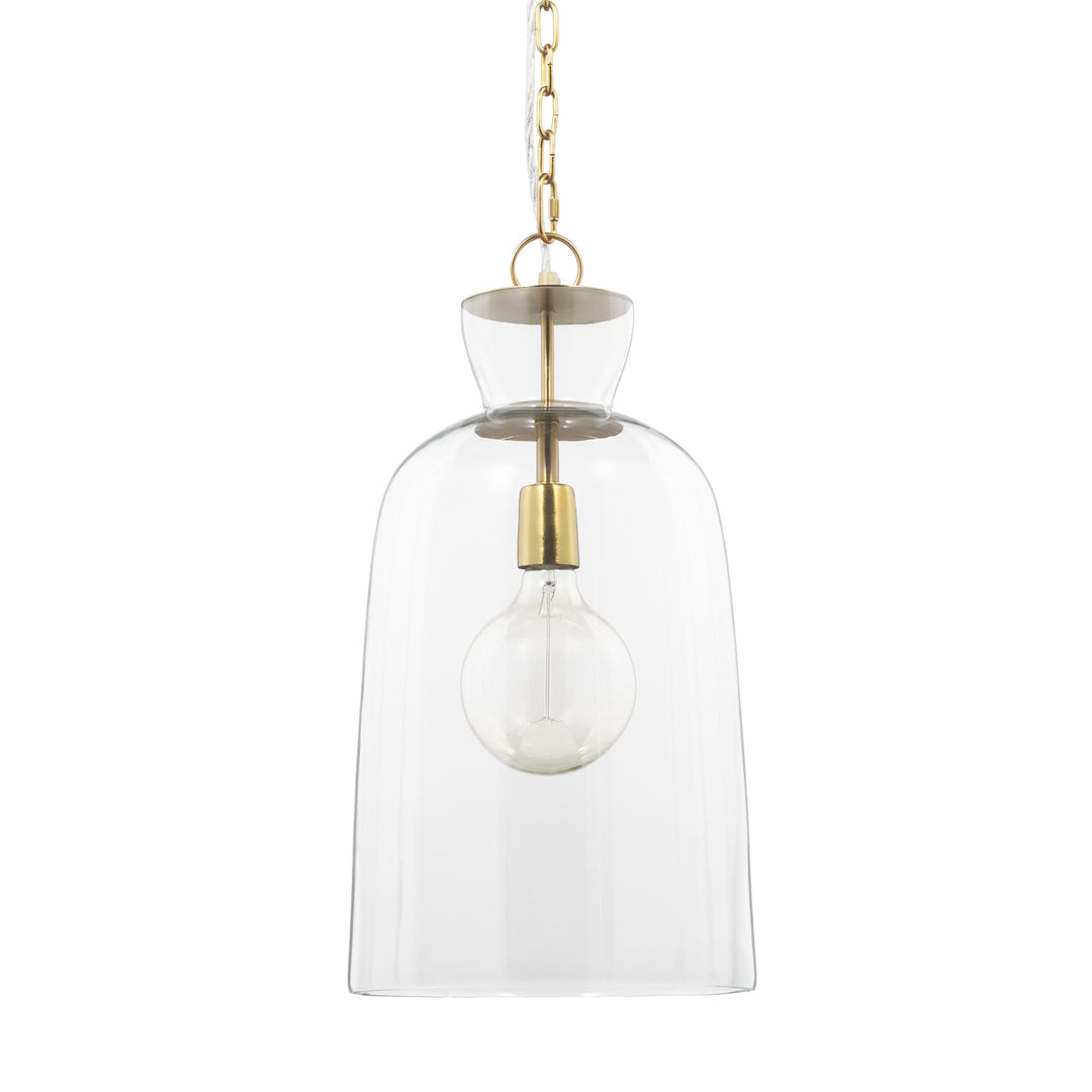 Sadah Tall Clear Blown Glass w/ Gold Metal Pendant Light Decor Mercana