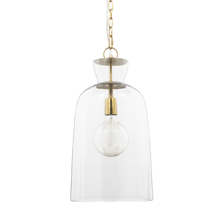 Sadah Tall Clear Blown Glass w/ Gold Metal Pendant Light Decor Mercana