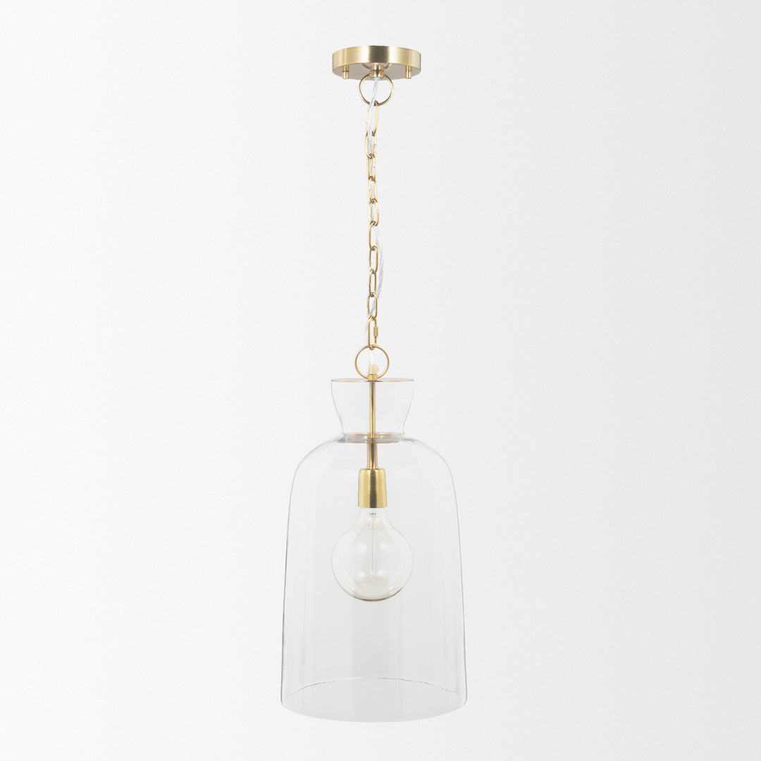 Sadah Tall Clear Blown Glass w/ Gold Metal Pendant Light Decor Mercana
