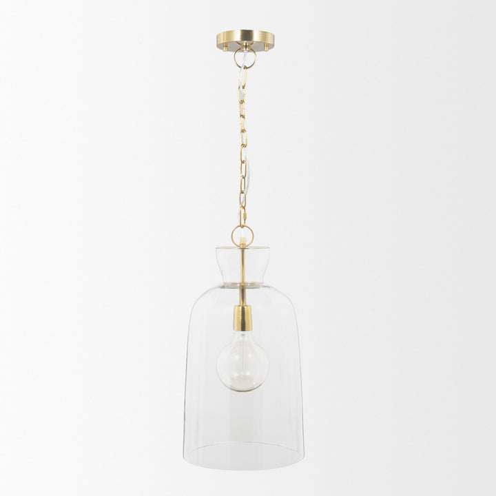 Sadah Tall Clear Blown Glass w/ Gold Metal Pendant Light Decor Mercana