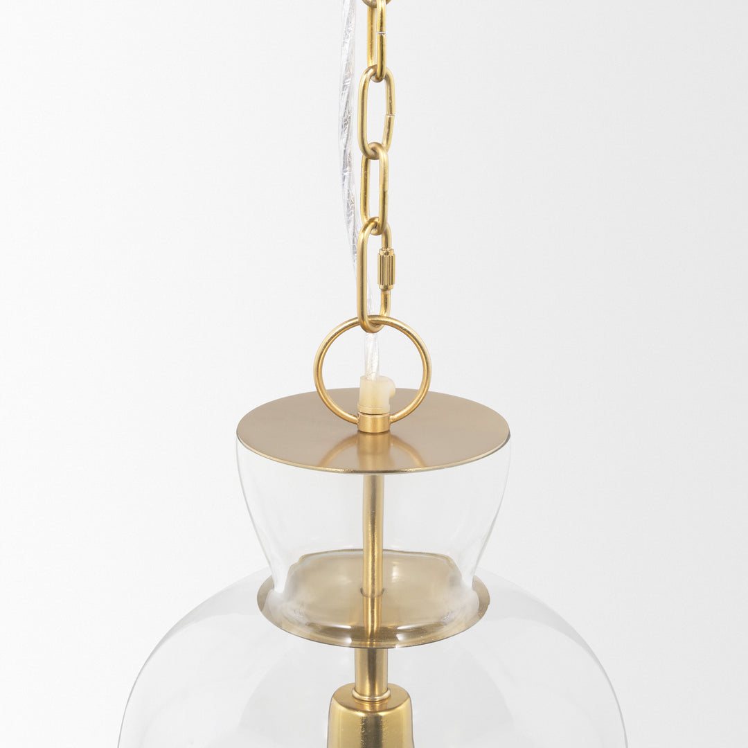 Sadah Tall Clear Blown Glass w/ Gold Metal Pendant Light Decor Mercana